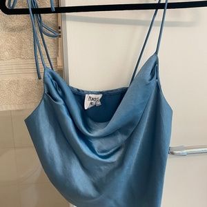 Princess Polly Blue Satin Cowl Neck Top
